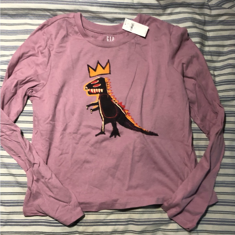 Jean-Michel Basquiat GAP Long Sleeve Mauve Tee with Crowned Dino Graphic